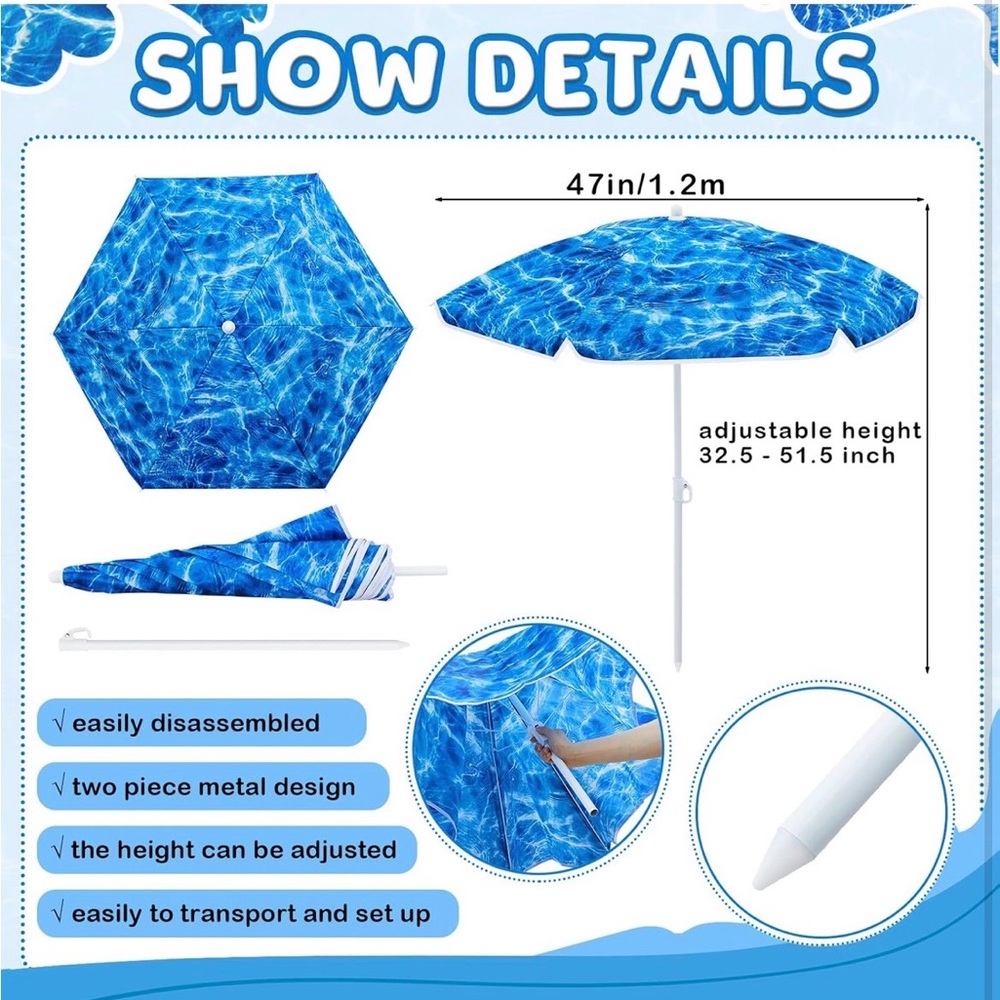 Blue Water Wave Beach/Patio Umbrella, new - Picture 2 of 7